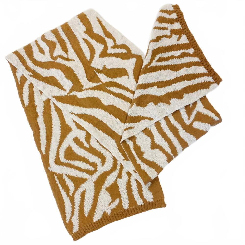 NEW ELLISON+YOUNG women's zebra cozy knit reversible scarf in brown animal print